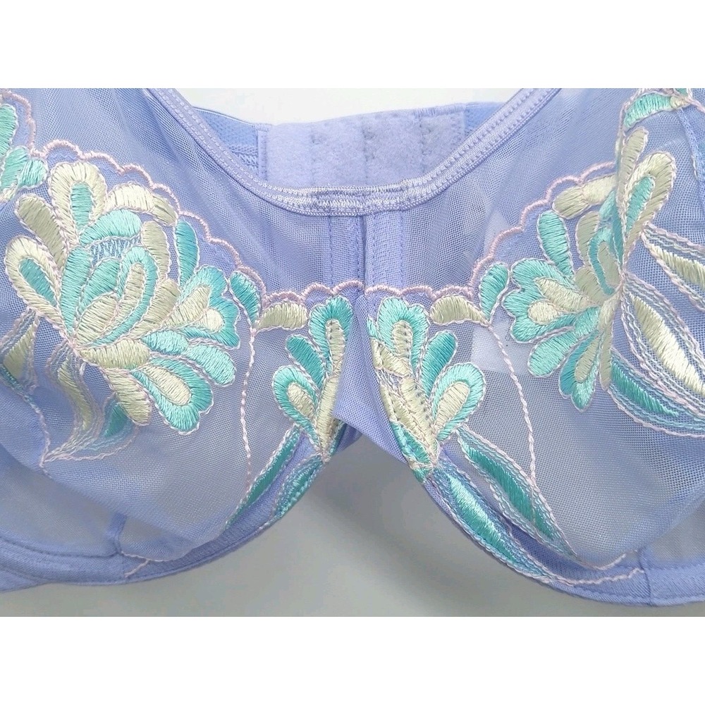 Cacique Periwinkle Blue Lace Sheer Floral Embroidered Mesh Underwire Bra 40c New - Picture 3 of 8